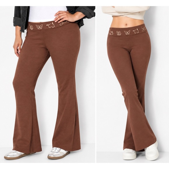 Sanrio Pants - Sanrio Hello Kitty yoga pants medium Y2K Ribbed Flare Women's Brown Foldover